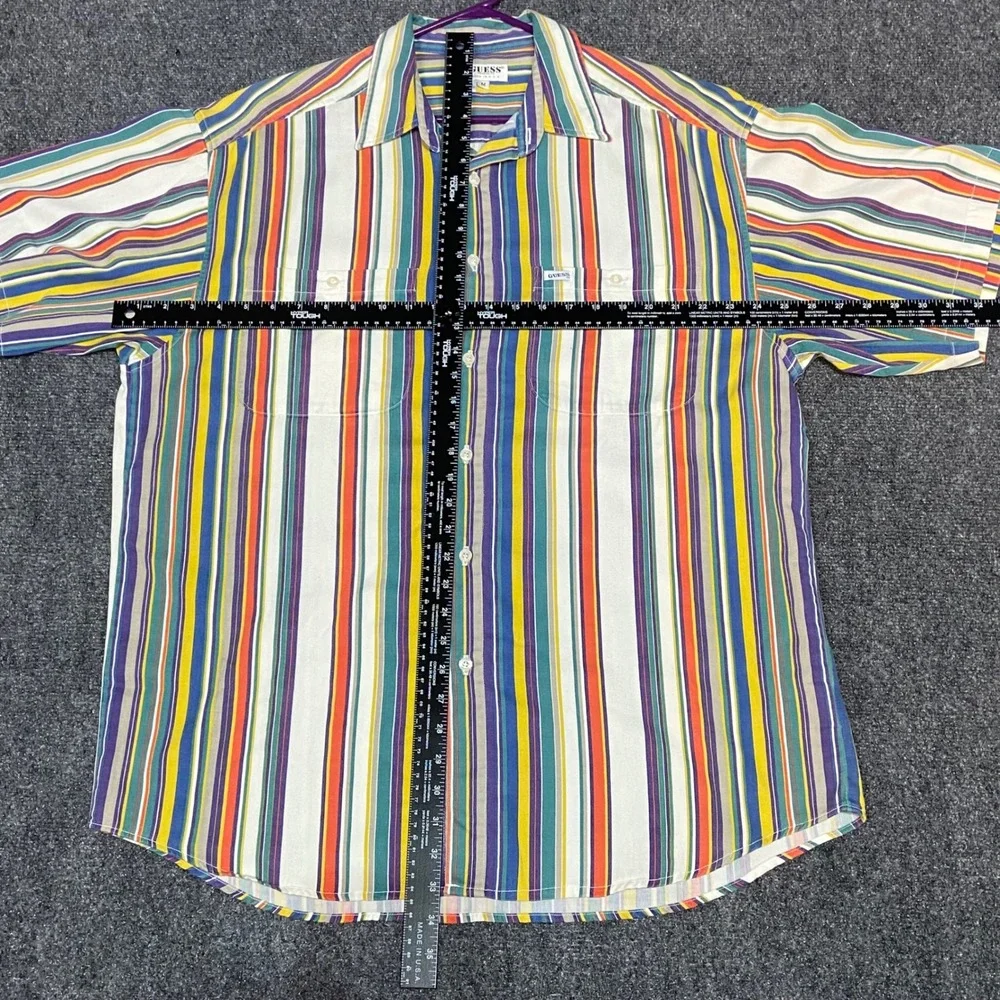 Guess USA VTG 90s Striped Short‎ Sleeve Button Up Shirt Mens M Multicolor Cotton